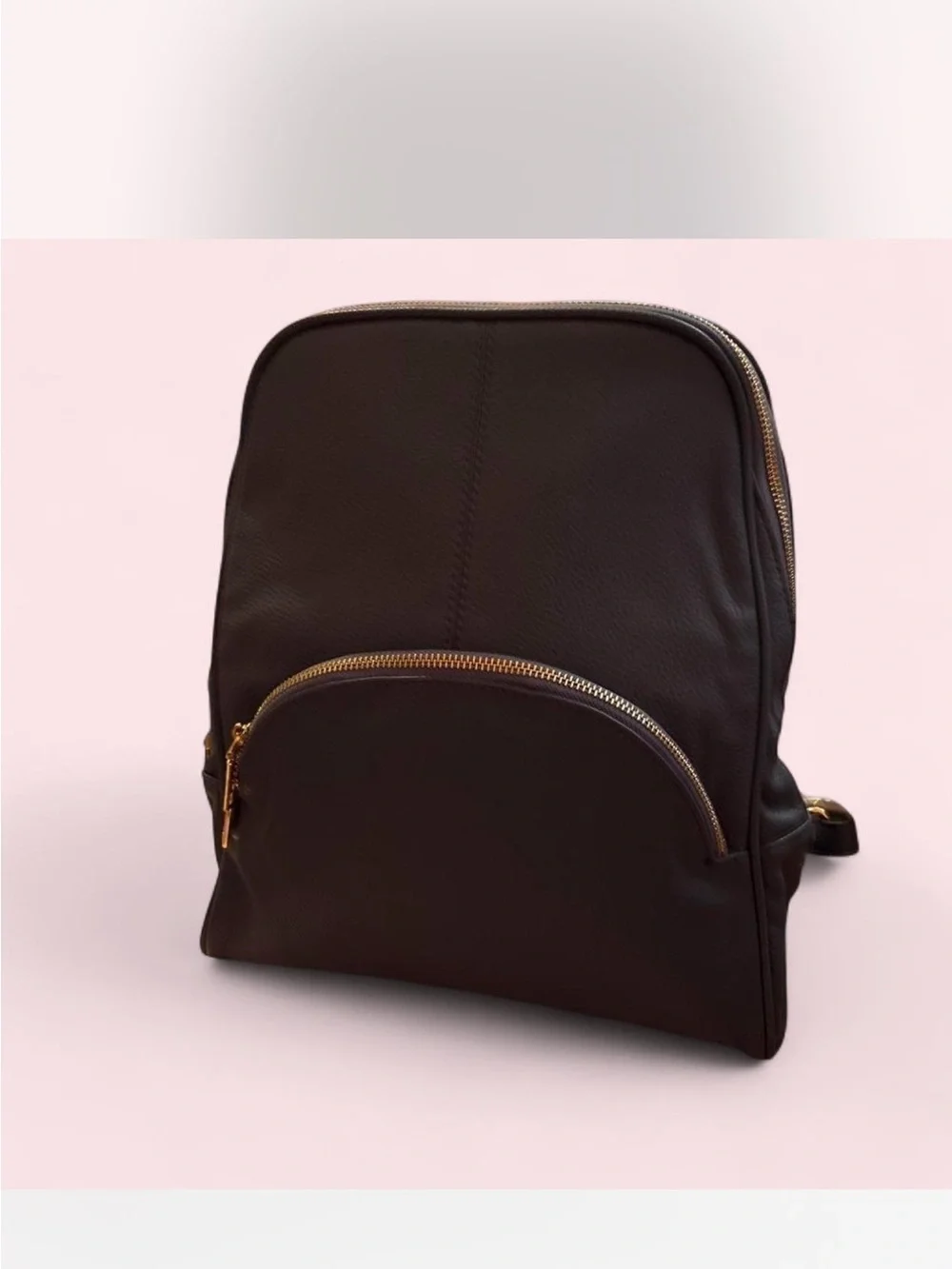 Dusty blue vegan leather backpack with gold hardware